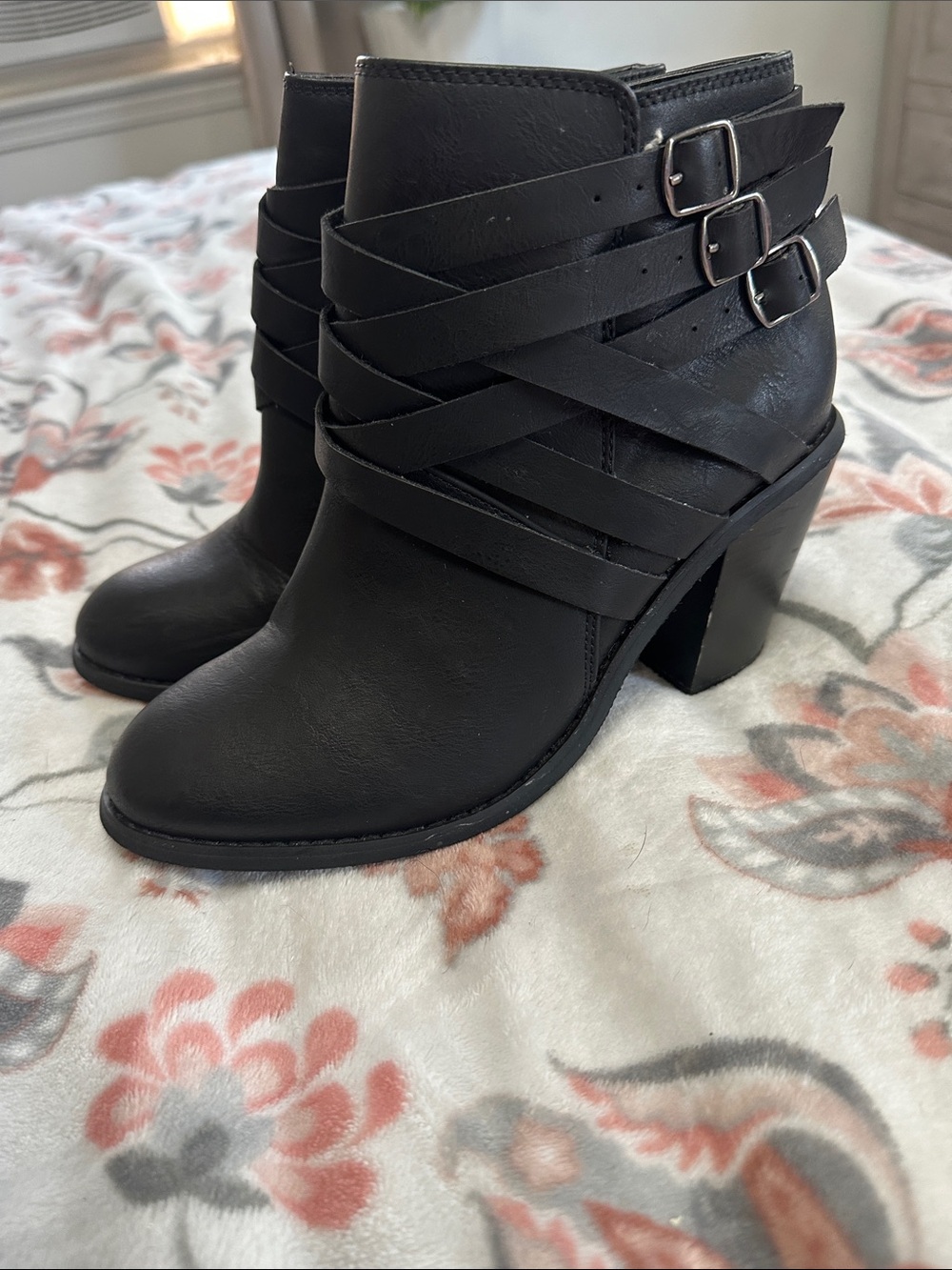 Journee Collection Black Strappy Buckle Ankle Boots